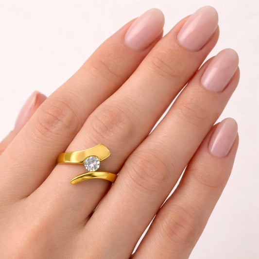Golden Embrace CZ Ring