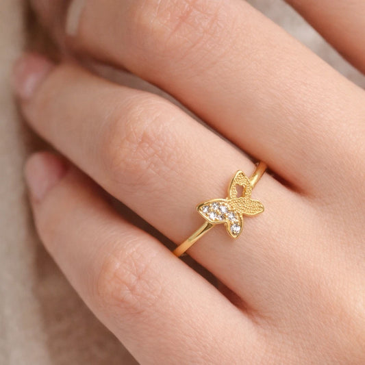 925 Silver Gold Vermeil Butterfly CZ Ring