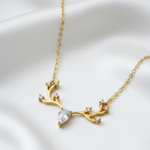 Antler CZ Drop Chain Pendant