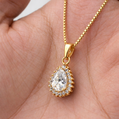 Teardrop CZ Gold Pendant