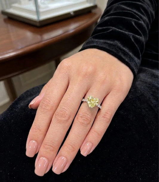 925 Sterling Silver Yellow Heart CZ Ring