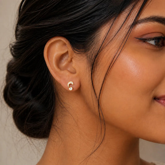 925 Sterling Silver Golden Crystal Loop CZ Stud Earrings