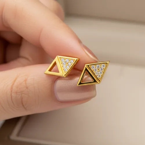 minimal geometric triangle CZ earrings gold plated 925 silver