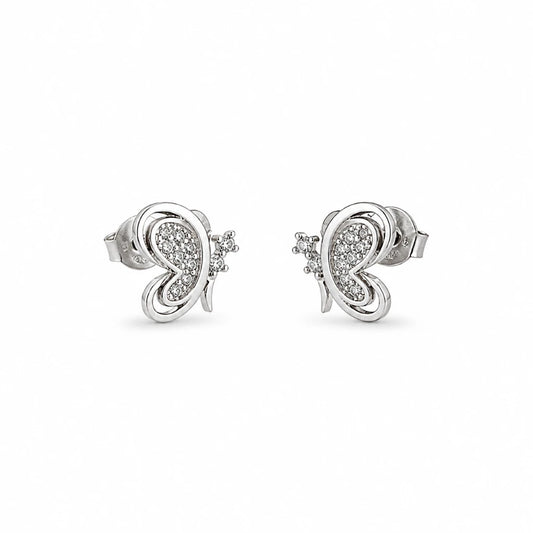 925 Sterling Silver Butterfly Swirl CZ Stud Earrings