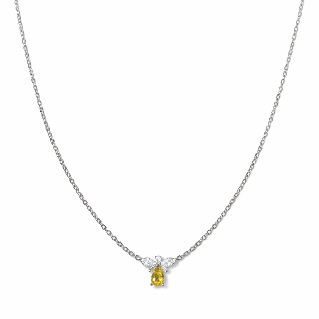 woman wearing 925 silver yellow butterfly pendant necklace minimal style