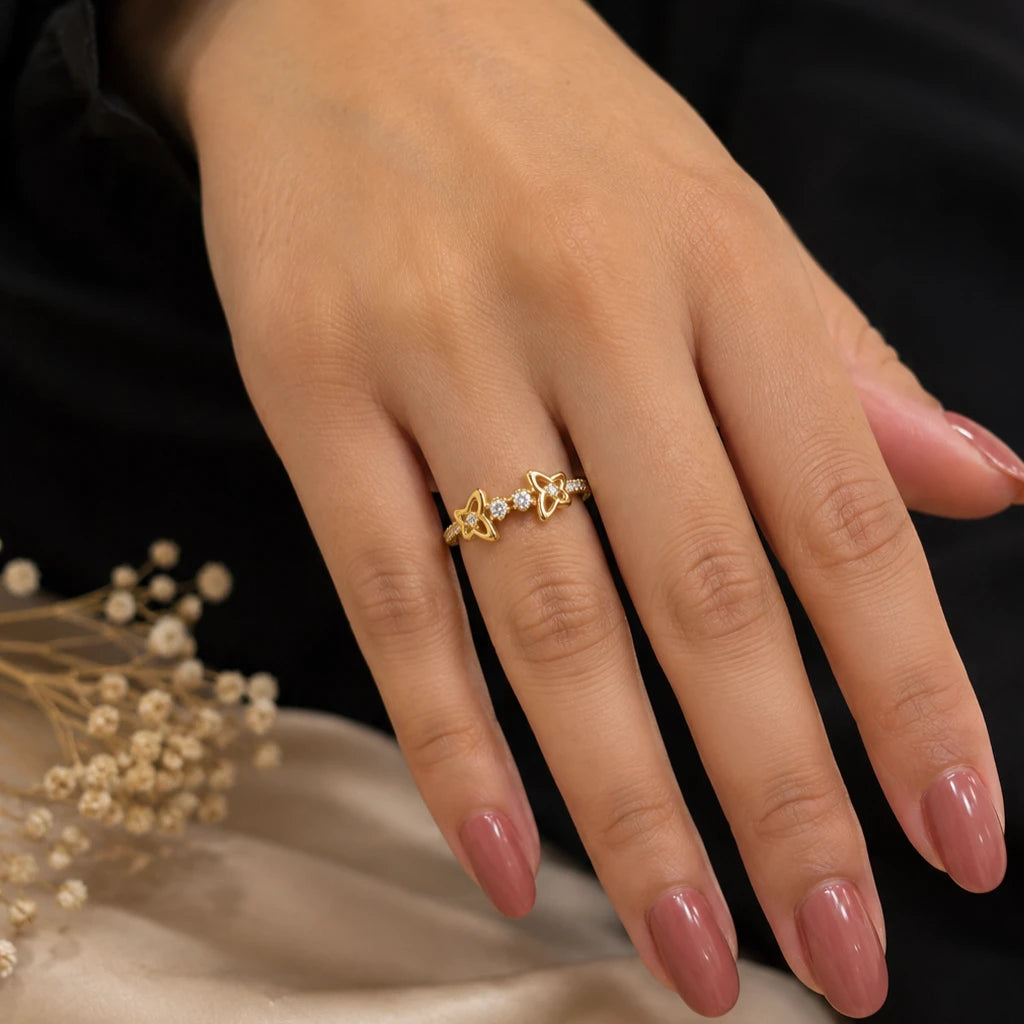 925 Sterling Silver Golden Butterfly Duo CZ Ring