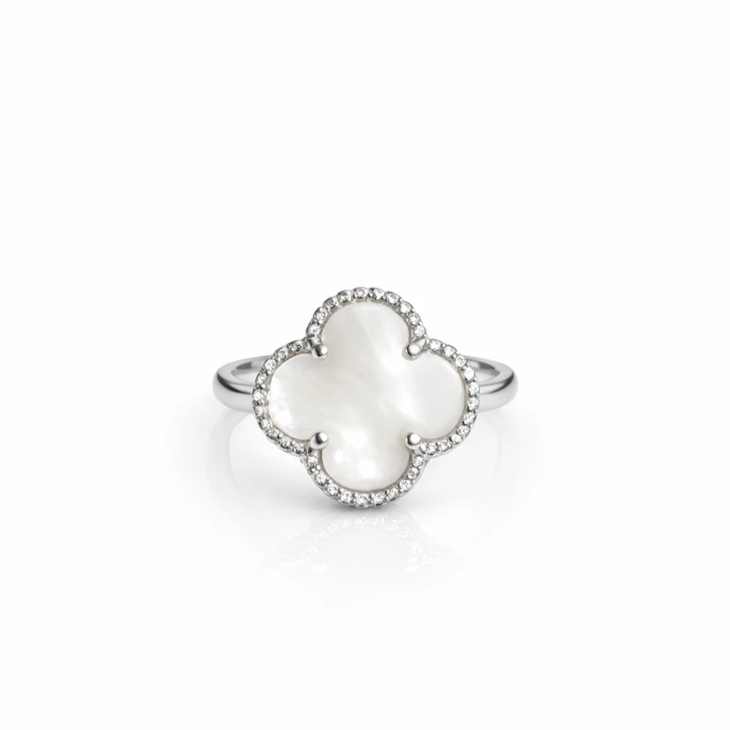925 Sterling Silver Mother of Pearl Clover Ring