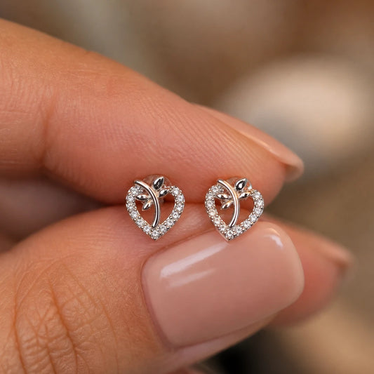 925 Sterling Silver Bloom Heart CZ Stud Earrings