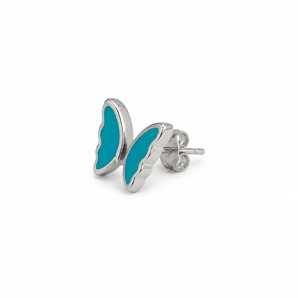 925 Sterling Silver Blue Flutter Butterfly Stud Earrings