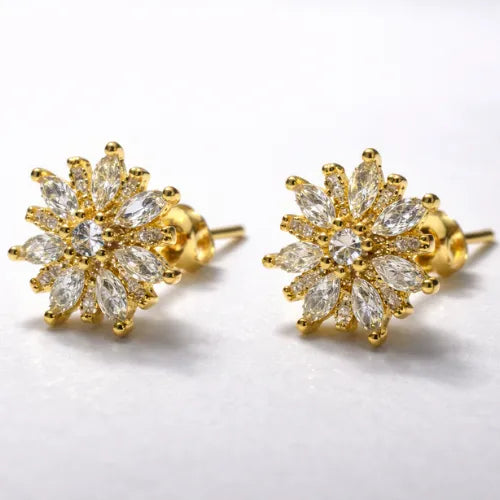 floral sunburst CZ earrings gold plated 925 silver jewellery