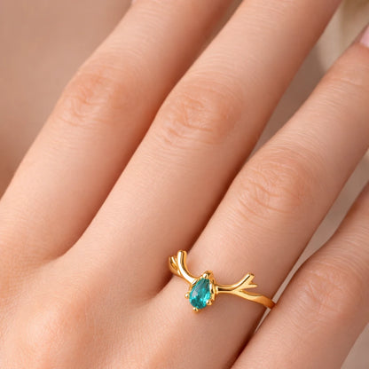 Gold Vermeil Emerald Antler Ring