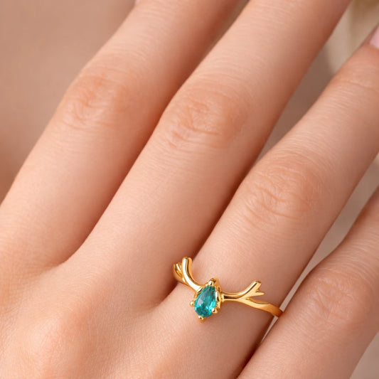 Gold Vermeil Emerald Antler Ring