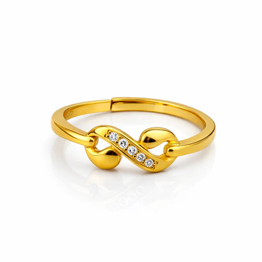 Gold vermeil 925 silver infinity ring with curved design and cz stones