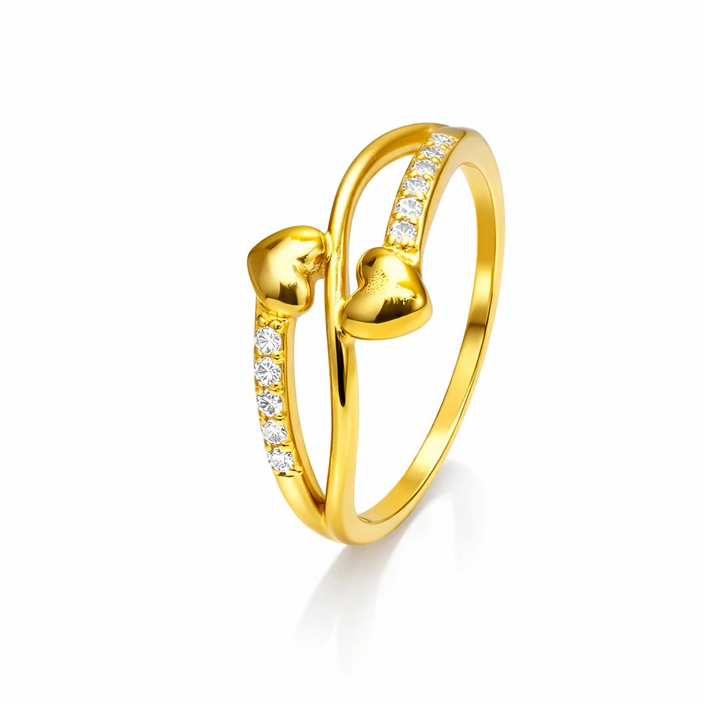 925 Silver Gold Vermeil Double Heart Wrap Ring