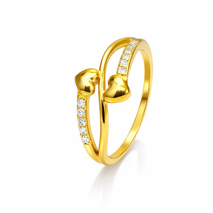 925 Silver Gold Vermeil Double Heart Wrap Ring