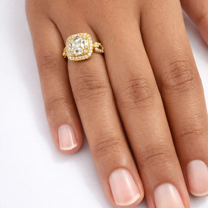 925 Silver Gold Vermeil Square Halo CZ Ring