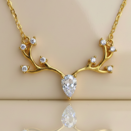Antler CZ Drop Chain Pendant