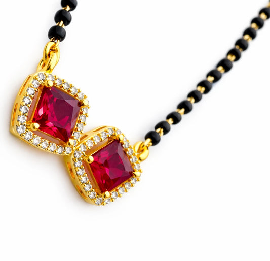 Gold Vermeil 925 Sterling silver Mangalsutra with Red Stones and Zircon stones.