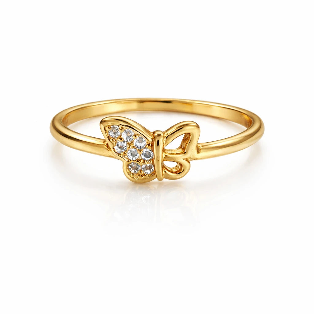 gold vermeil butterfly ring 925 silver with cubic zirconia stones for women