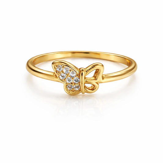 gold vermeil butterfly ring 925 silver with cubic zirconia stones for women
