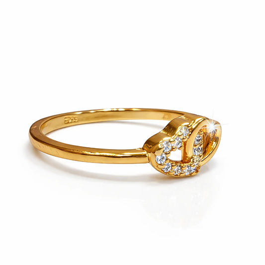 925 Silver Gold Vermeil Double Heart CZ Ring