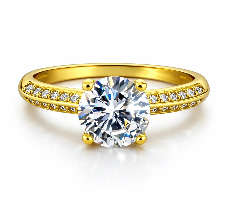 Gold vermeil 925 silver ring with round solitaire stone