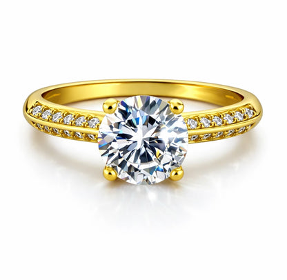 Gold vermeil 925 silver ring with round solitaire stone