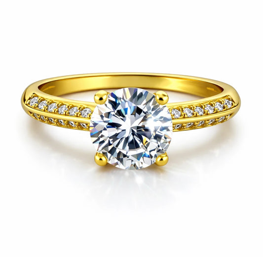 Gold vermeil 925 silver ring with round solitaire stone