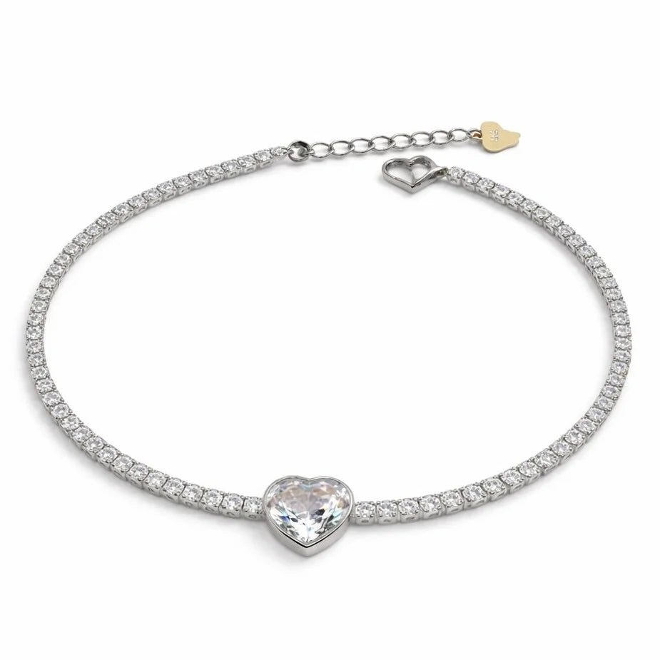 925 Sterling Silver Bracelet with Heart Shape Stone and Zircon Tennis Chain