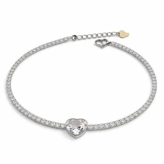925 Sterling Silver Bracelet with Heart Shape Stone and Zircon Tennis Chain