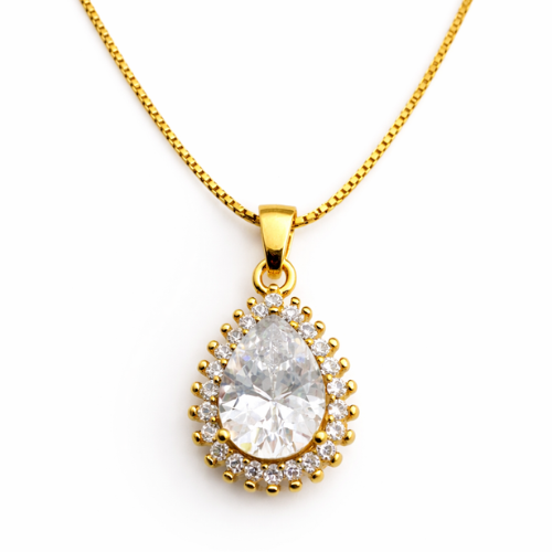 Teardrop CZ Gold Pendant