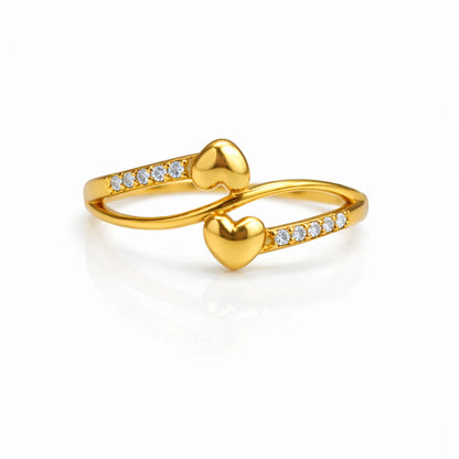 925 silver gold vermeil double heart ring with crystal stones for women adjustable open ring
