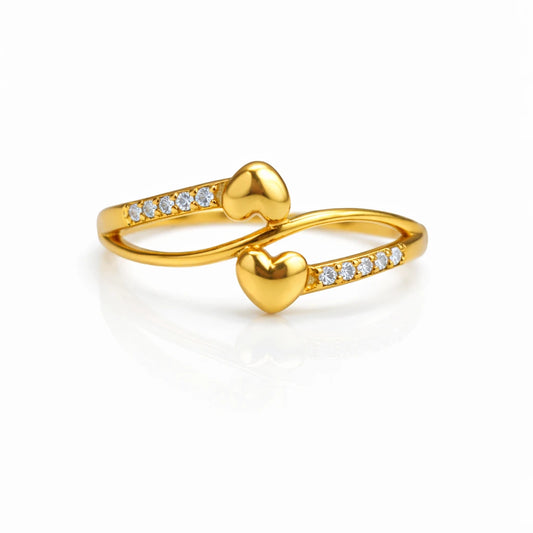925 silver gold vermeil double heart ring with crystal stones for women adjustable open ring