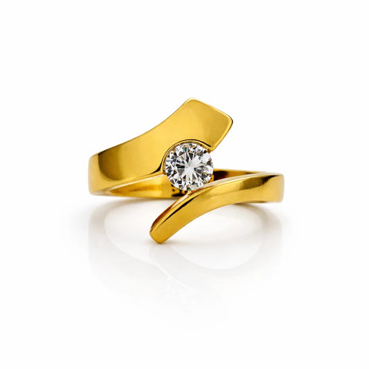 925 silver gold vermeil solitaire ring with round crystal stone for women modern minimal jewellery