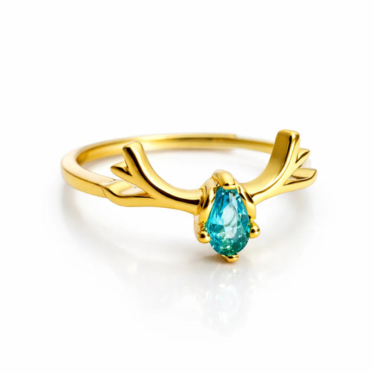 925 silver gold vermeil deer antler ring with teal stone for women nature inspired minimal jewellery