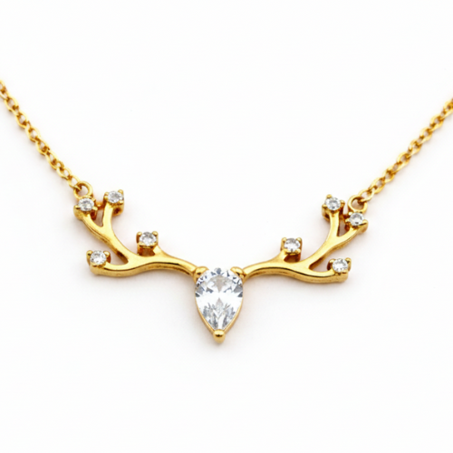 Antler CZ Drop Chain Pendant