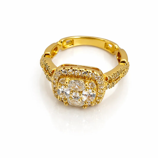 925 Silver Gold Vermeil Square Halo CZ Ring