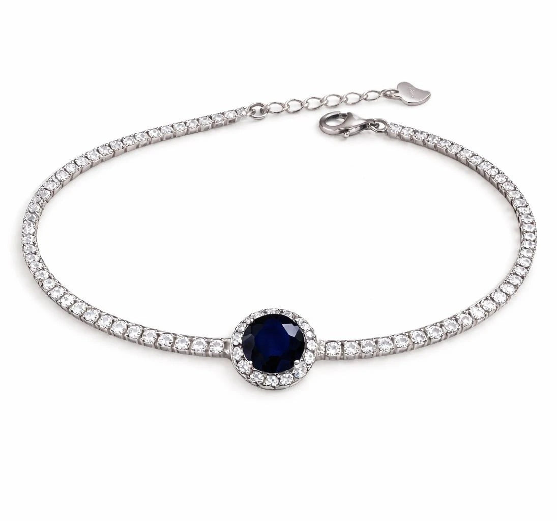 925 sterling silver tennis bracelet with Blue Sapphire and Zircon Stone