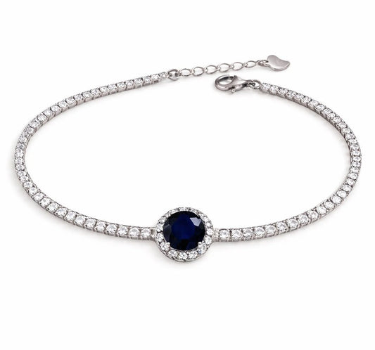 925 sterling silver tennis bracelet with Blue Sapphire and Zircon Stone
