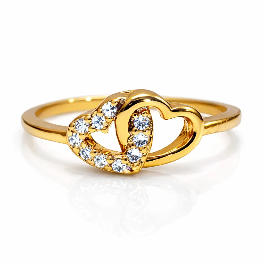 925 silver gold vermeil interlocking heart ring with crystal stones for women romantic jewellery