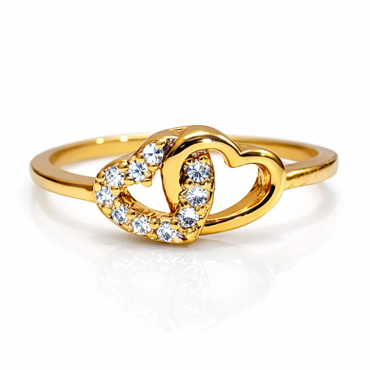 925 silver gold vermeil interlocking heart ring with crystal stones for women romantic jewellery