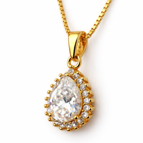 Teardrop CZ Gold Pendant