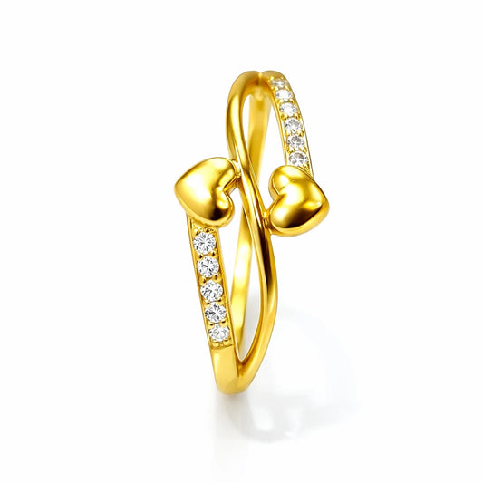 Gold ring with heart designs