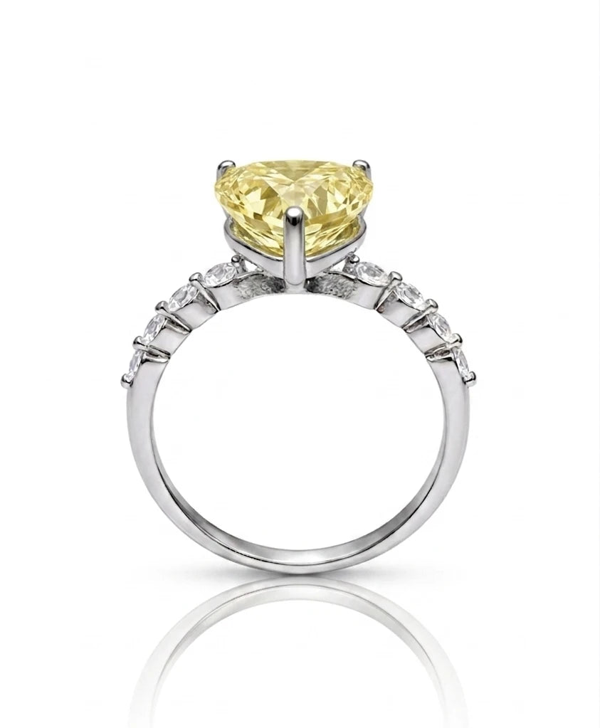 925 Sterling Silver Yellow Heart CZ Ring