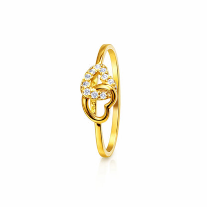 925 Silver Gold Vermeil Double Heart CZ Ring
