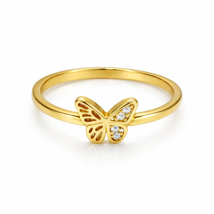 925 Silver Gold Vermeil Butterfly CZ Ring