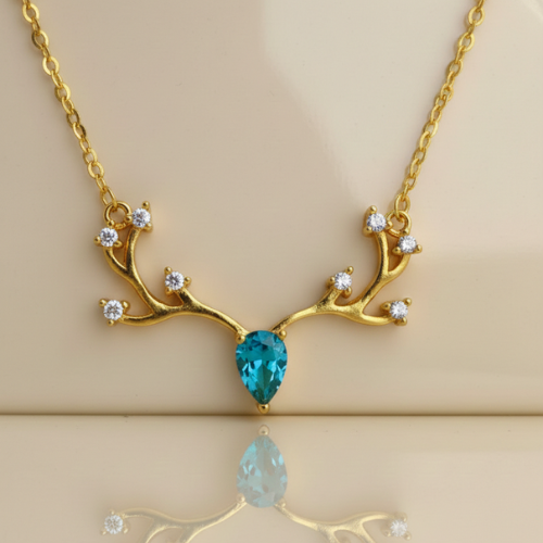 Antler  Ocean Blue CZ Drop Chain Pendant