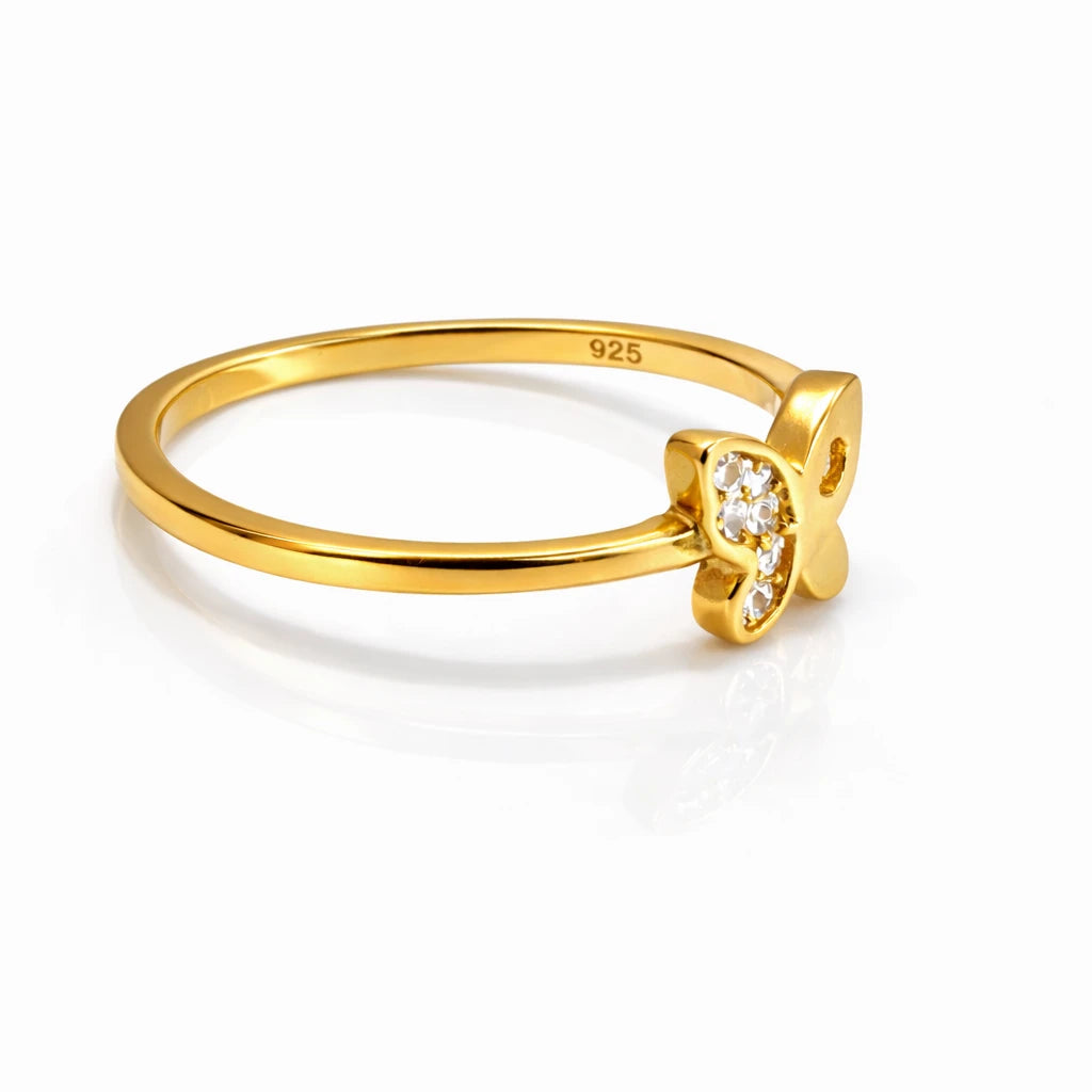 925 Silver Gold Vermeil Butterfly CZ Ring