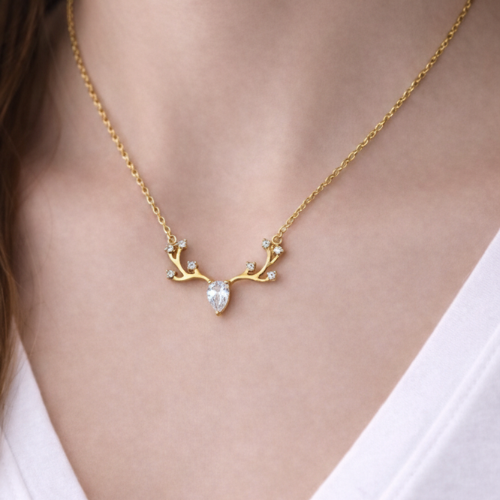 Antler CZ Drop Chain Pendant