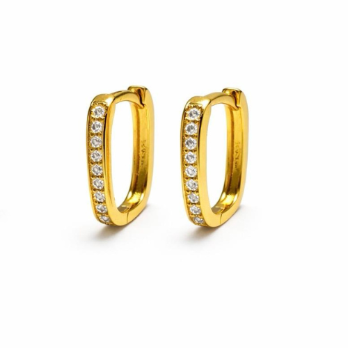 925 silver Gold- Vermeil rectangular hoop earrings with cubic zirconia stones for women